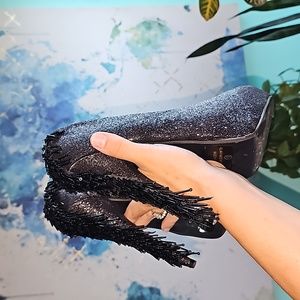 Shiekh black glitter mohawk beaded platform pumps WMNS 8.5